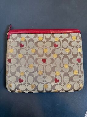 Coach Tan Logo iPad Case Pouch with Red Trim and Gold Accents